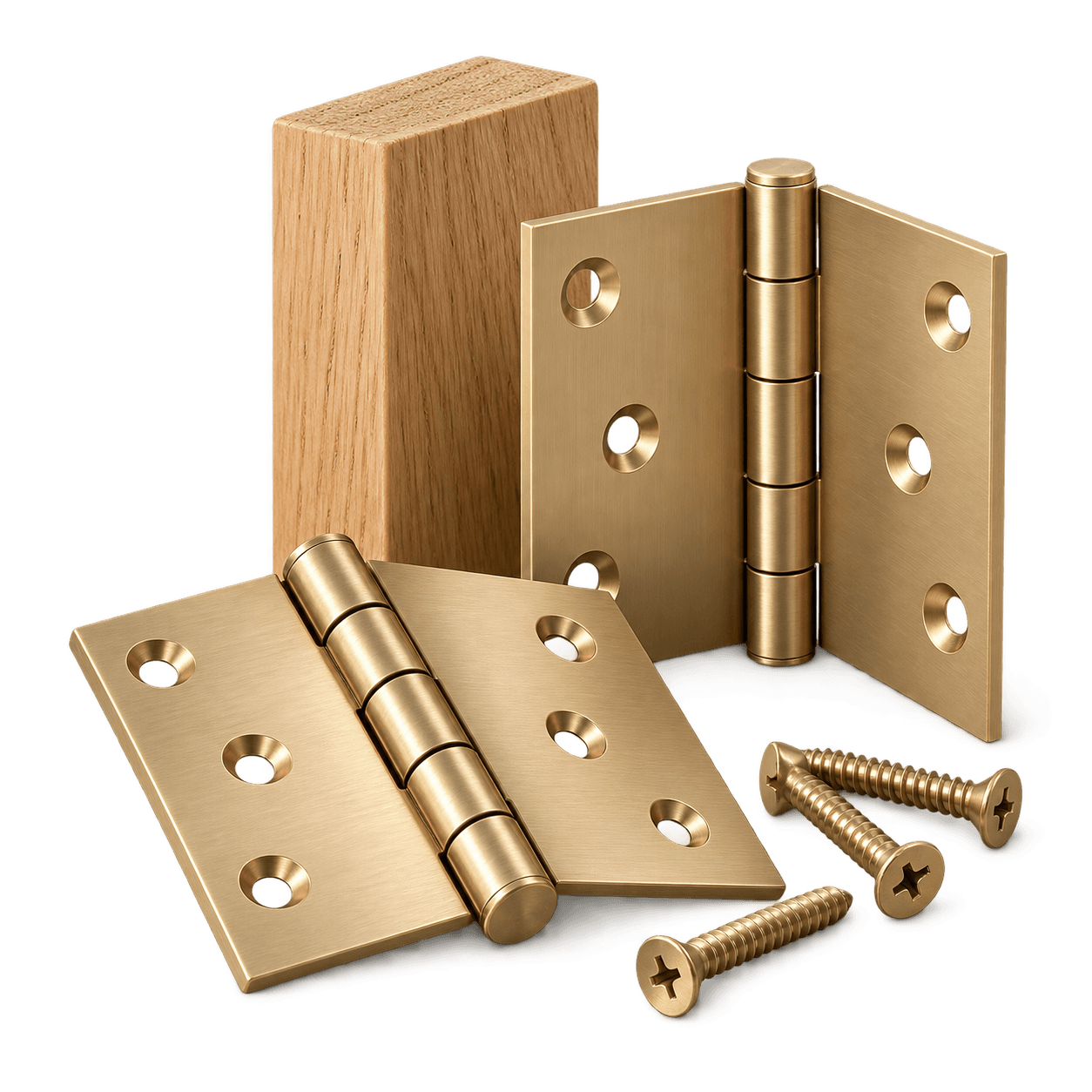 Brass door hinges with matching screws
