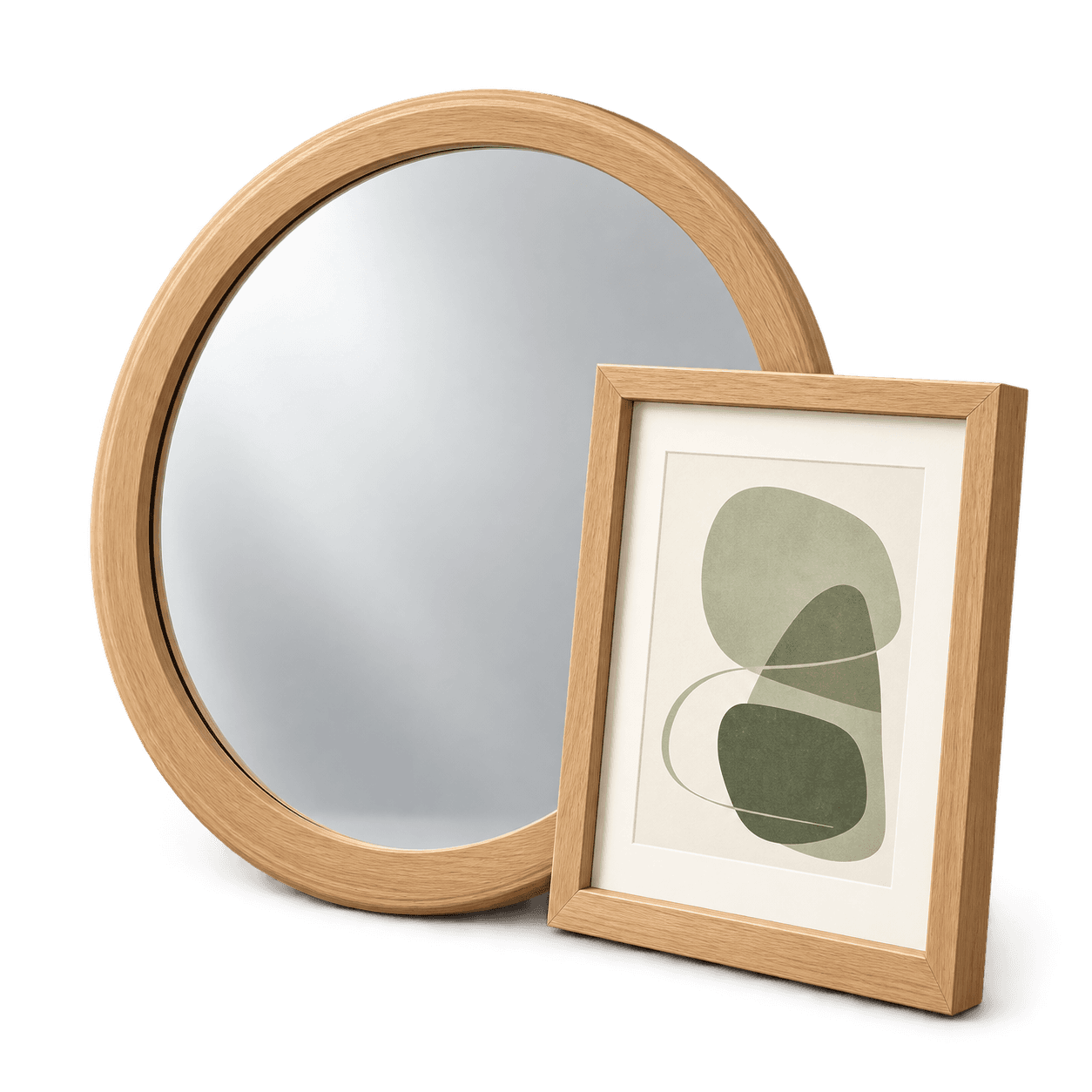 Oak framed mirror and picture frames with a hammer and fittings