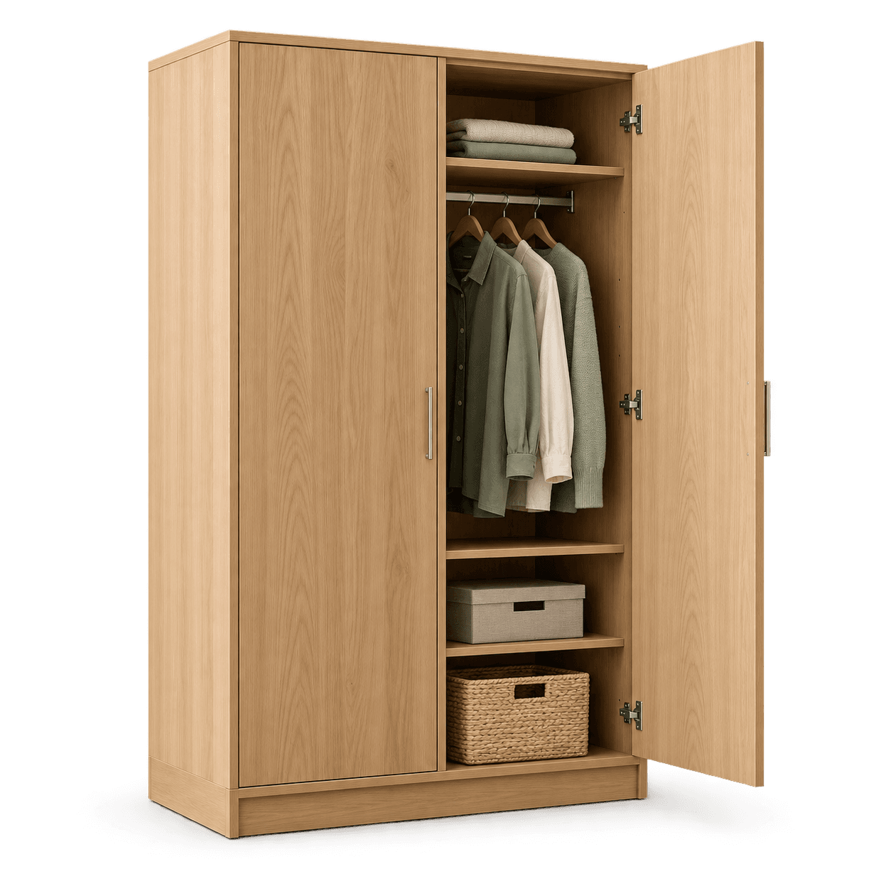Assembled flat pack wardrobe with drawers