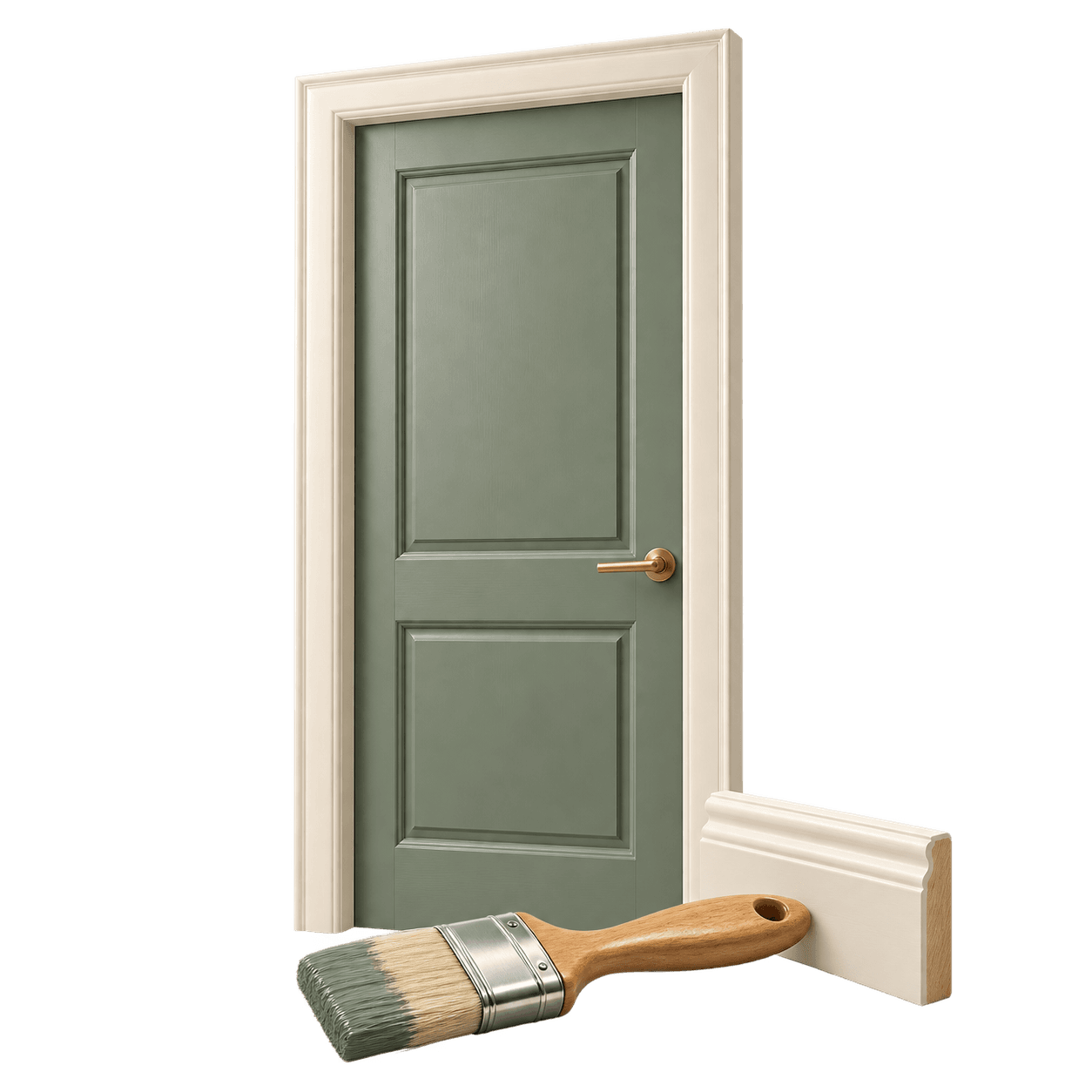 Sage painted internal door with ivory frame and trim