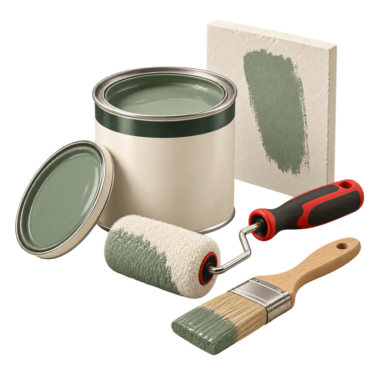 Small paint pot, roller and brush for touch ups