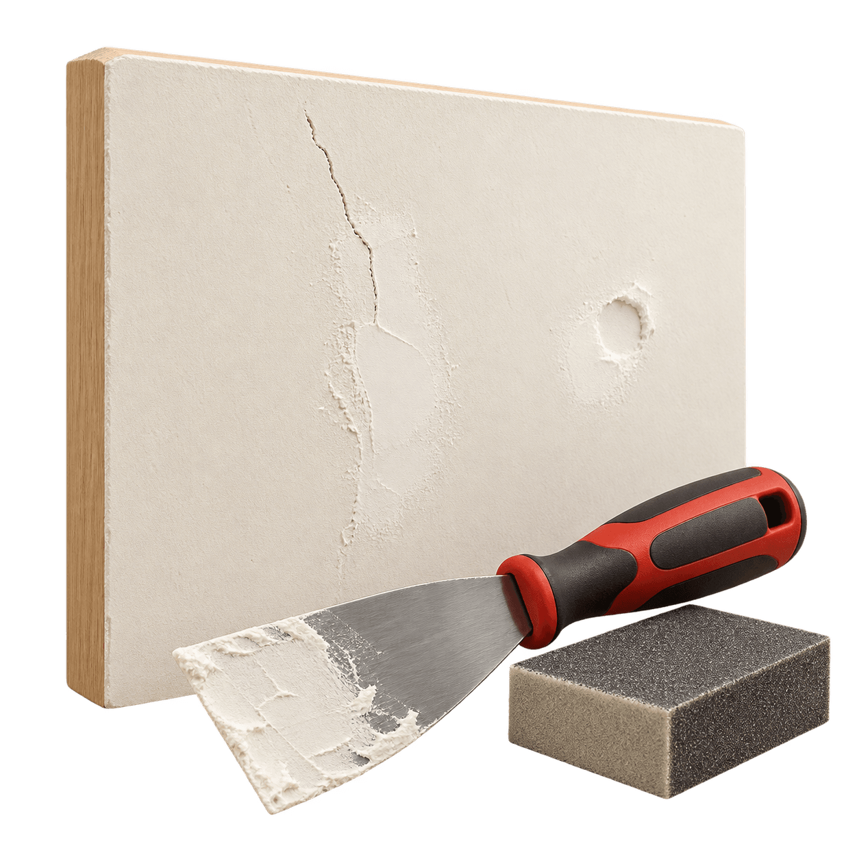 Wall surface repairs with a filling knife and sanding sponge