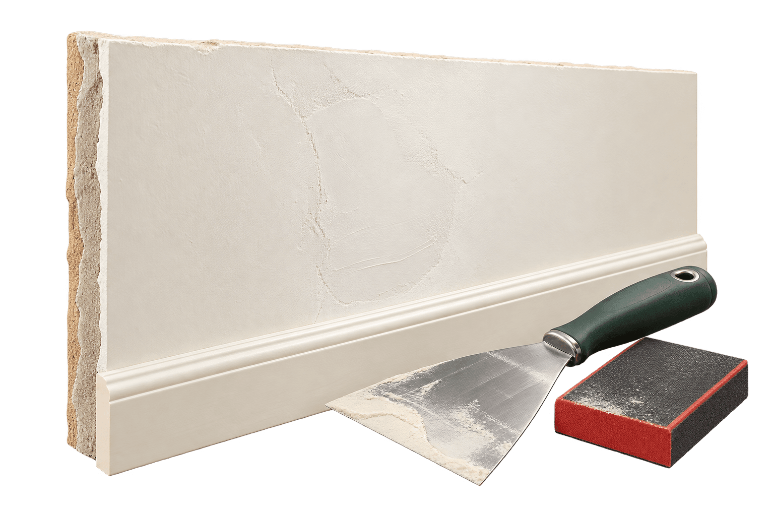 Smooth filled wall repair ready for paint