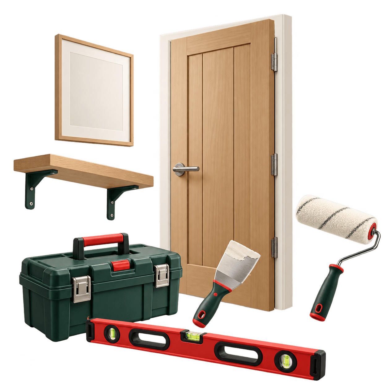 Commercial internal door, shelf, wall panel and property maintenance tools