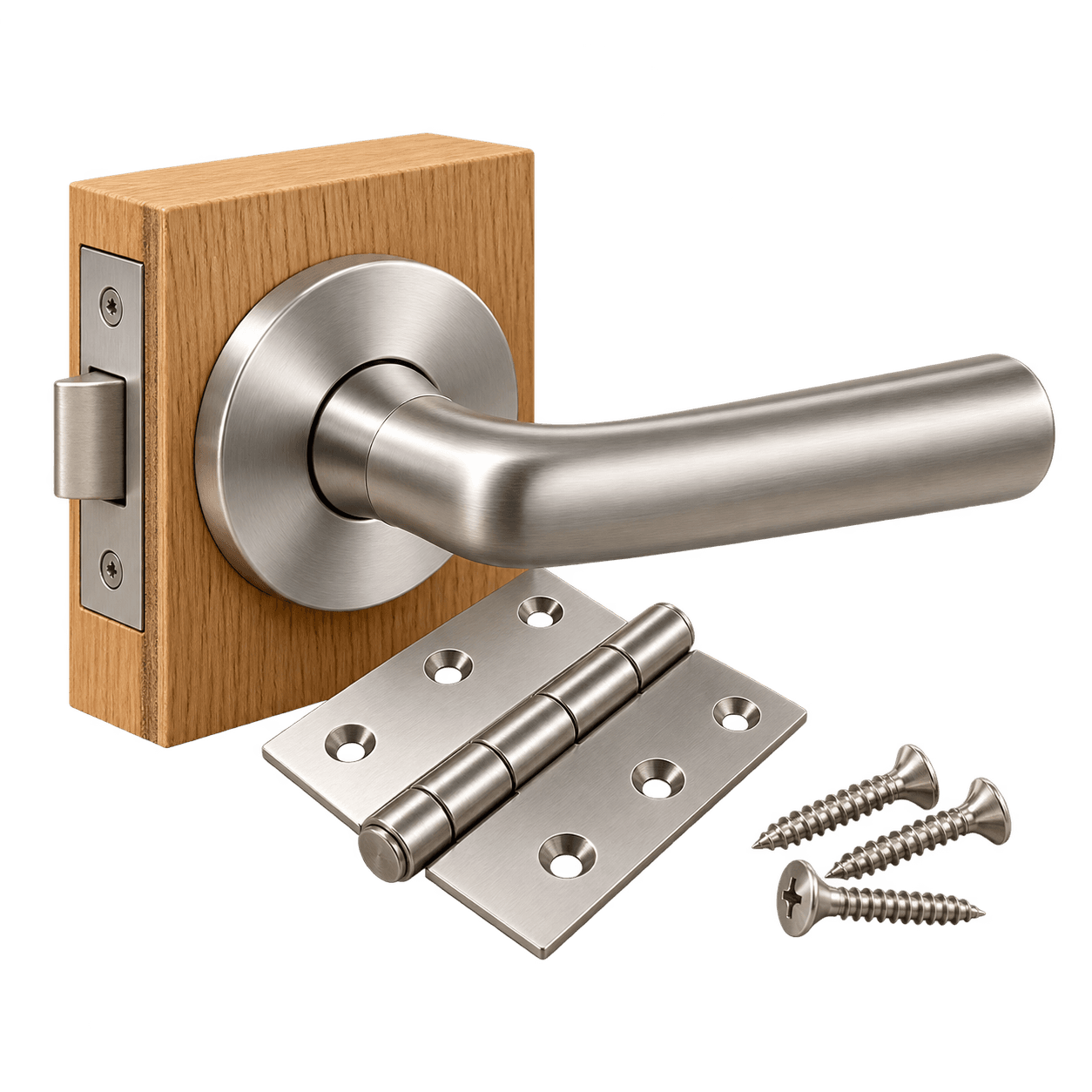 A door handle and hinge with repair screws